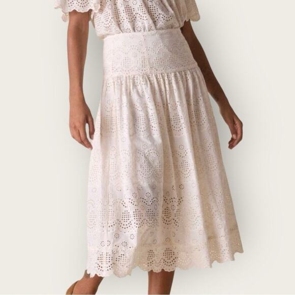 NWT | St. Roche | Winona Eyelet Midi Skirt | Off-White | Size 8 - Picture 1 of 12